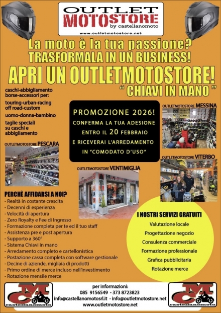 LA MOTO E' LA TUA PASSIONE ? ENTRA NEL BUSINESS - OUTLETMOTOSTORE